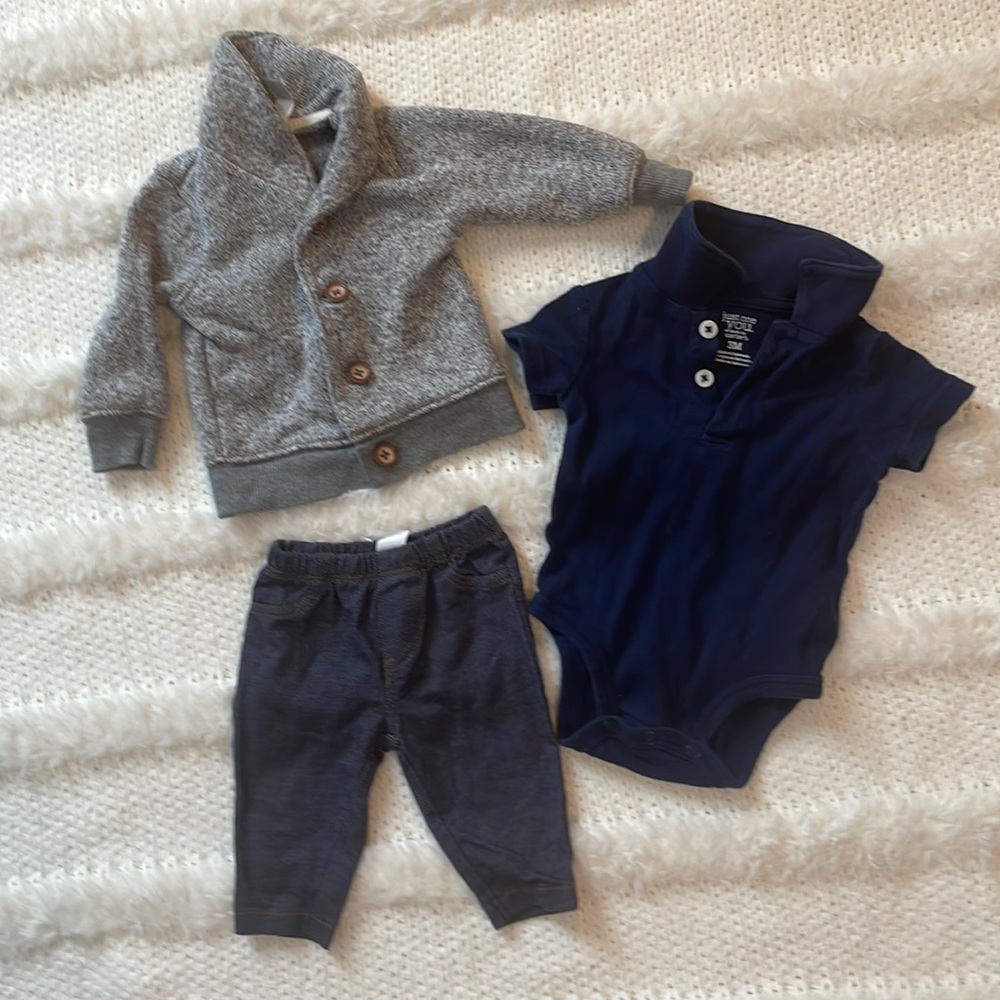 Bundle Baby boy sweater Jacket romper and pants outfit size 3 M months infant